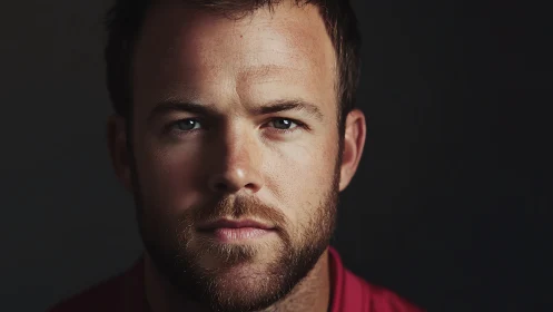 Close-up studio portrait of bearded adult male subject.