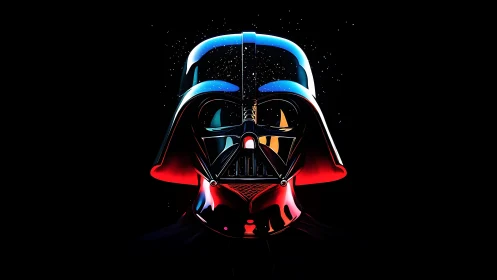 Dark sci fi helmet rendered with neon rim lighting in profile