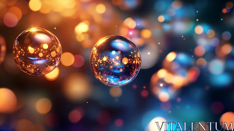 Luminous glass spheres with bokeh in saturated neon palette.