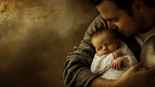Tender Moments: Father's Gentle Embrace of Slumber