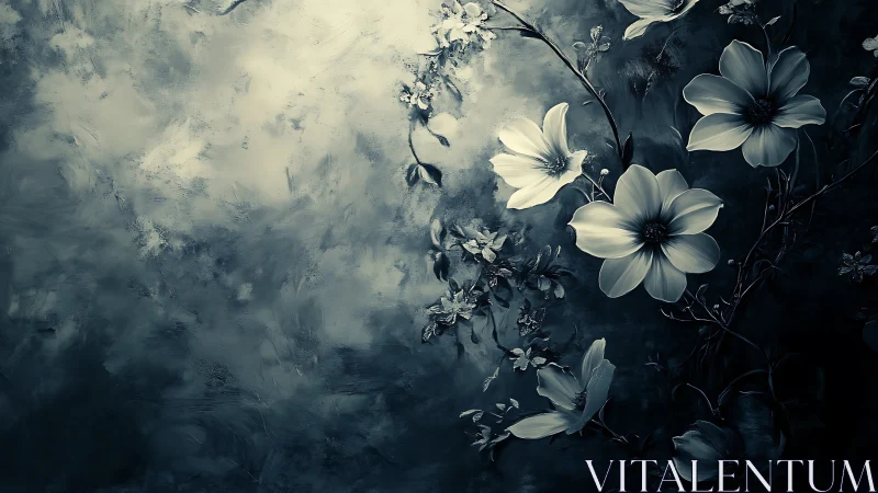 Ethereal Blooms: Delicate Flowers Against Atmospheric Wash.