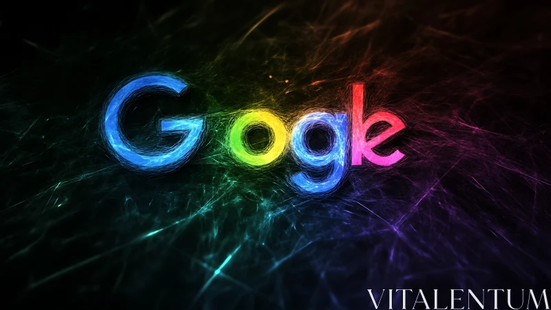 Neon Google logotype in swirling electric light field.
