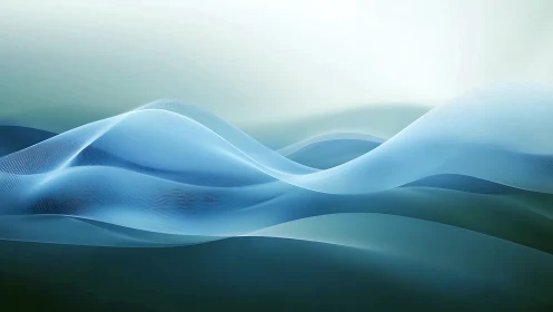 Layered translucent blue waveforms span a softly graded horizon