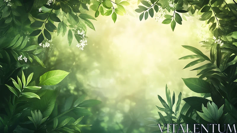 Dense green foliage frame around bright diffuse light center.