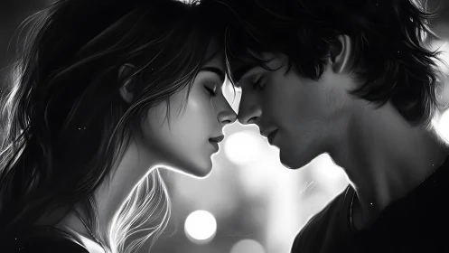 Two Figures in Profile, Foreheads Nearly Touching in Darkness.