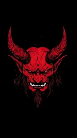 Crimson horned demon portrait glowing from deep shadow.