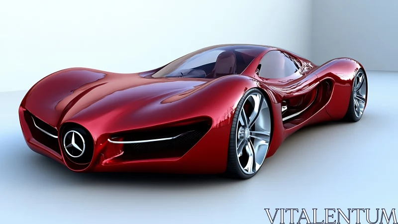Sculpted red concept supercar gleams with futuristic curves