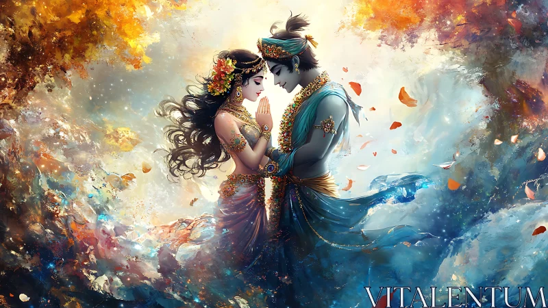 Divine Union: Ornate Figures in Ethereal Light.