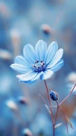 Soft blue wildflower dreaming in a hazy morning glow.