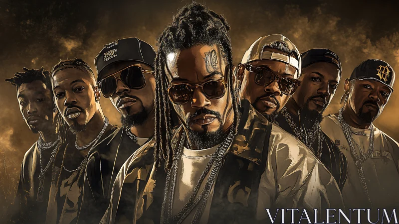 Rap collective stands in smoky gold light with fierce unity