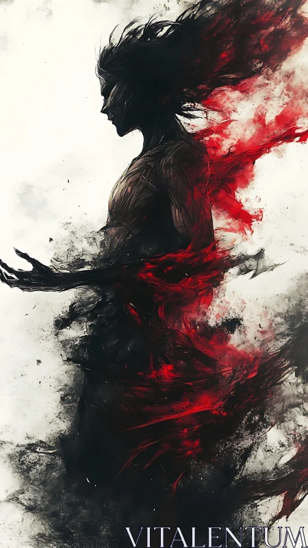Silhouetted human figure dissolves into red and black smoke