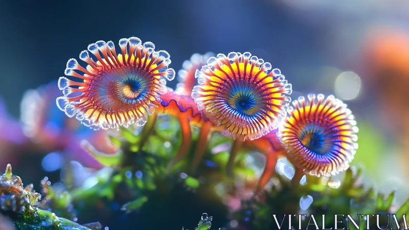 Macro view vivid bioluminescent spiral flora in bloom.