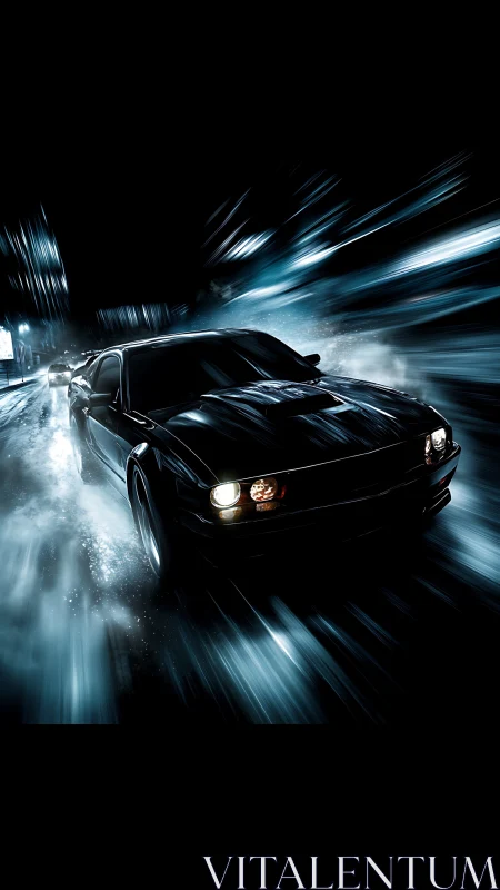 Midnight muscle car cuts neon rain with cinematic fury
