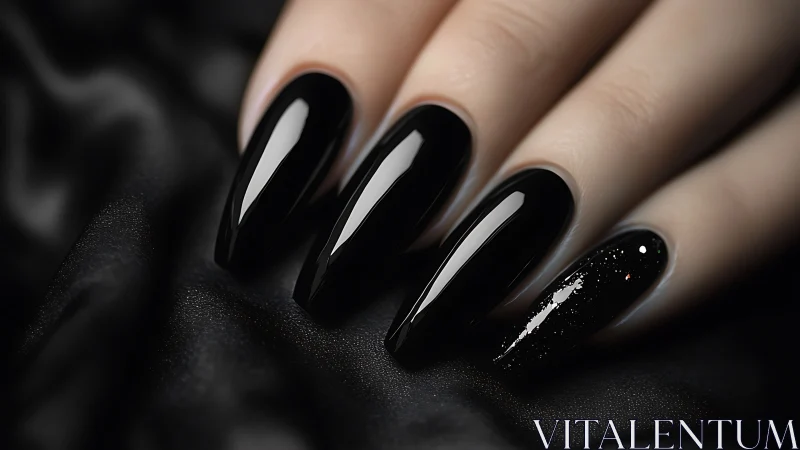 Midnight black manicure glows with sleek, glossy elegance