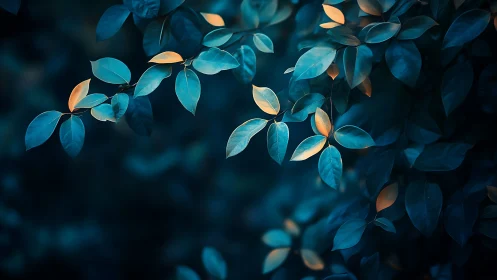 Soft blue foliage glows gently with golden evening light