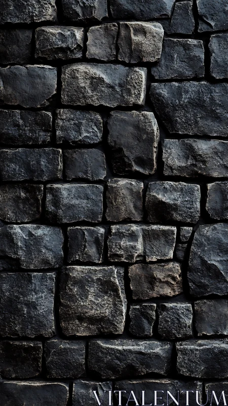 Textured dark stone masonry wall with rugged block relief.