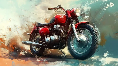 Classic red parallel-twin motorcycle in dynamic painterly motion