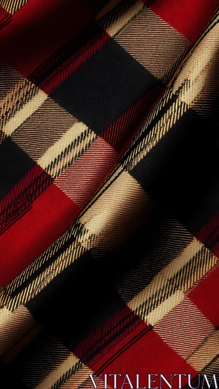 Rich Plaid Fabric Pattern in Red, Gold and Black
