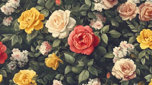 Botanical Floral Composition on Dark Background.