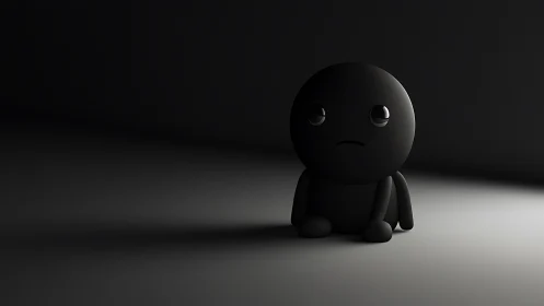 Quiet little shadow friend resting in soft gray light.