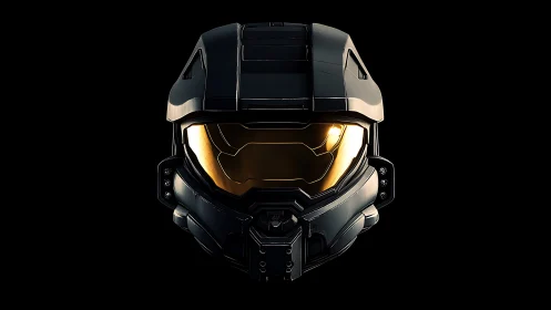 Symmetric tactical visor helmet in high-contrast 3D render.