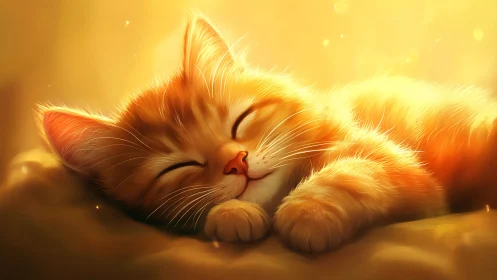 Serene Orange Kitten Sleeping in Warm Golden Sunlight