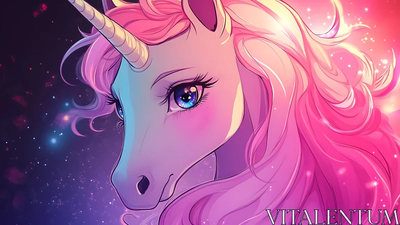 Starlit pink-maned unicorn gazes through cosmic daydreams.