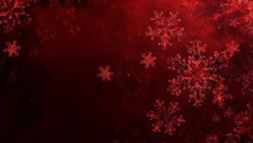 Fractal red snowflakes rendered on deep textured crimson field