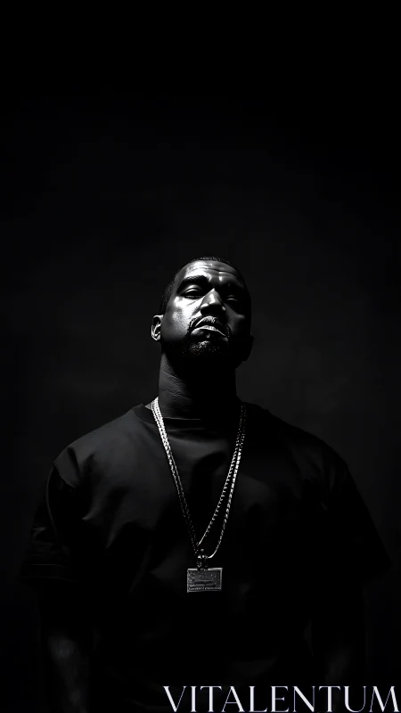 Low-key monochrome portrait isolates a single male subject