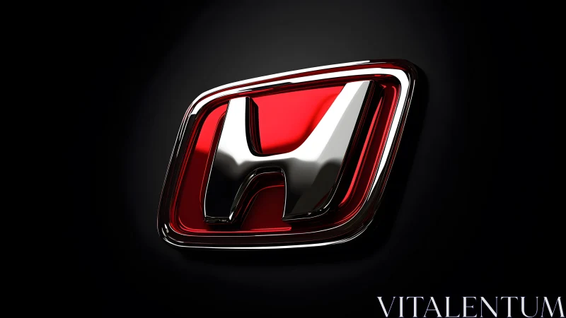 Shiny Honda Emblem on Red Background, Modern 3D Style.