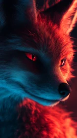 Bicolor keylit fox portrait with high-detail fur and glow eyes
