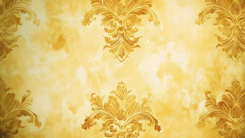 Baroque floral scrollwork on distressed golden ornamental field.