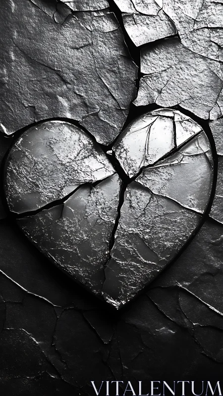 Heart-Form Fractured Rock Surface with Branching Fissures.