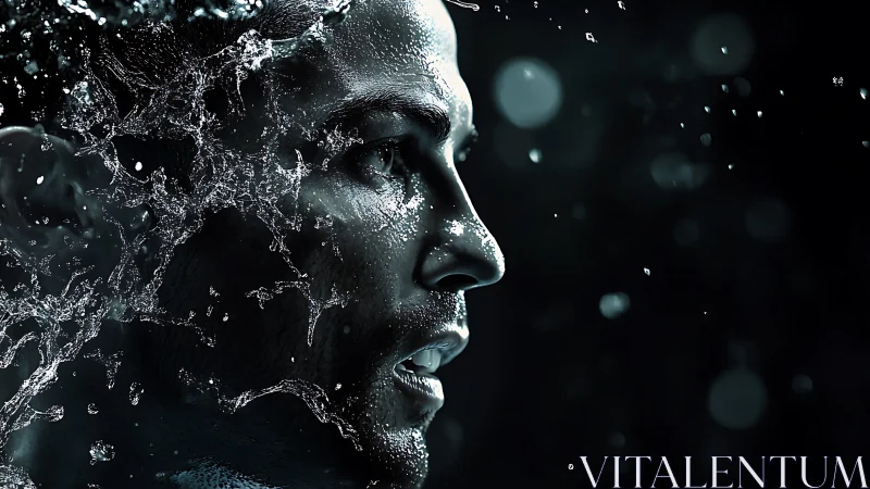 Dynamic male profile merged with splashing water effect.
