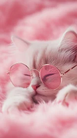 Pink Cat Wearing Round Glasses in Cloudy Dream Setting.