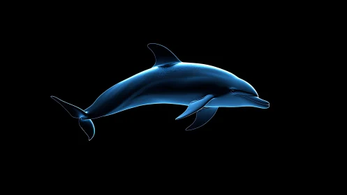 Luminous blue dolphin rendered in sleek 3D profile.