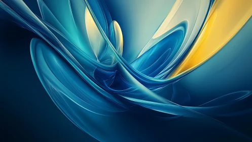Dynamic Blue and Yellow Abstract Swirl Digital Art Background.