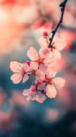 Pink spring blossoms with selective focus depth rendering