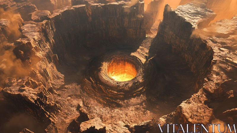 Glowing canyon crater with a fiery heart of molten light.