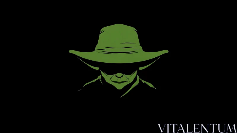 Shadowed green wanderer in a wide-brimmed hat of silence.