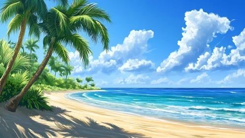 Tropical Paradise Beach With Palm Trees.