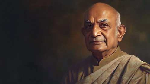 Elderly man portrait with directional soft lighting and muted drapery