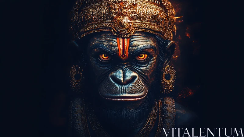 Ember‑eyed simian king crowned in molten temple gold.