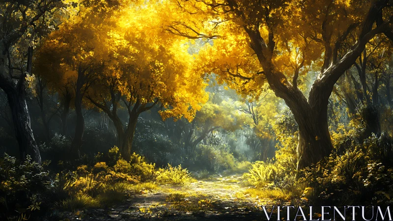 Golden Forest Canopy Path: Luminous Nature Rendering.