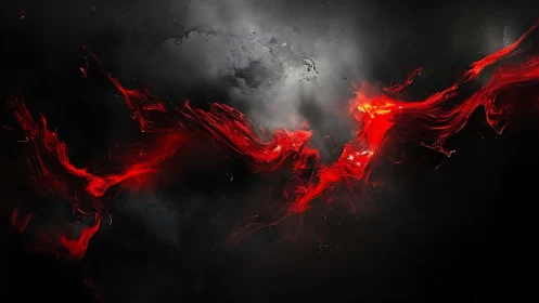 Crimson plasma wave arcs across a dark nebulous void