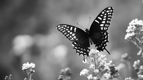 Graceful butterfly resting softly among garden blooms.