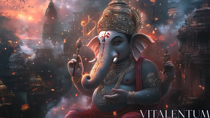 Digital rendering depicts Ganesha figure amid temple city