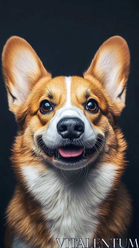 Radiant corgi portrait with hyper-detailed fur rendering.