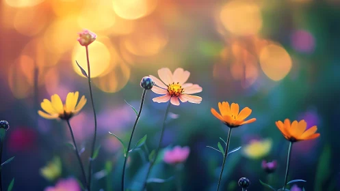 Garden flowers with bokeh bokeh background and natural sunlight.