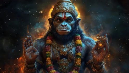 Divine monkey figure rendered in ornate cosmic 3D scene